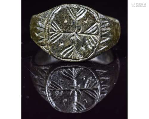 ANCIENT JEWISH RING WITH CROSS FORMING MENORAH