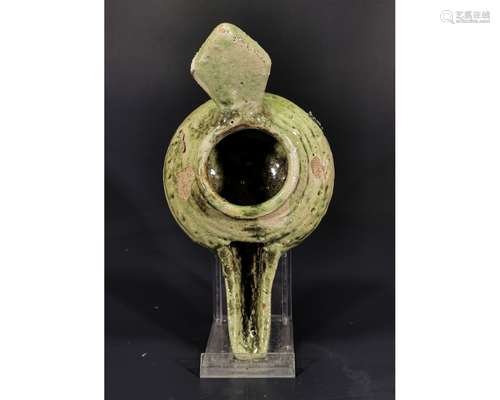 MEDIEVAL SELJUK GLAZED TERRACOTTA OIL LAMP