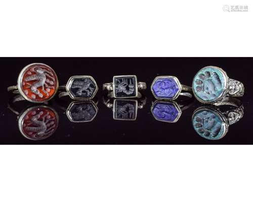 COLLECTION OF POST MEDIEVAL TRIBAL INTAGLIO RINGS