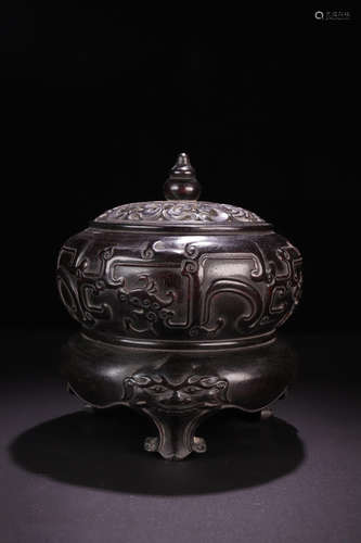 A ZITAN WOOD CENSER CARVED IN DRAGONS