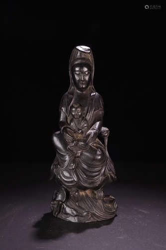 A XIAO YE ZITAN WOOD GUANYIN BUDDHA