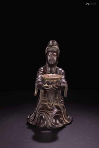 A XIAO YE ZITAN WOOD MAID STATUE CANDLE HOLDER