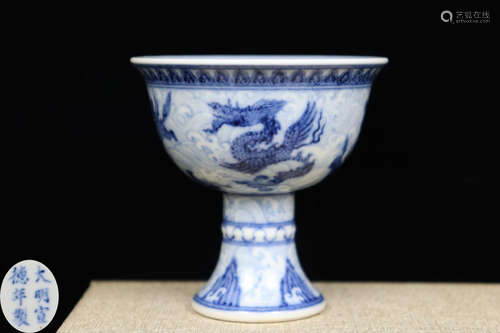 A BLUE & WHITE QILIN BEAST GOBLET