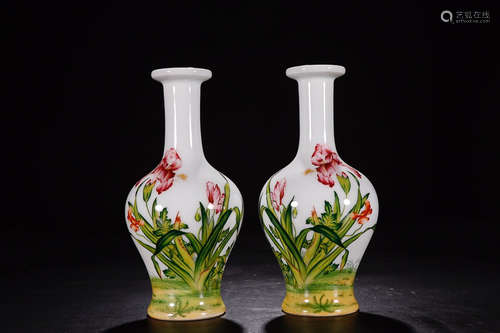 QIANLONG MARK LANG SHINING ENAMEL VASES