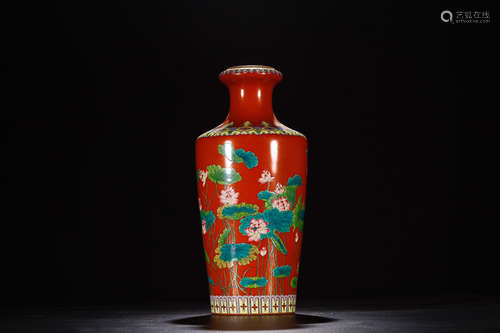 IRON RED ENAMEL VASE WITH YONGZHENG MARK