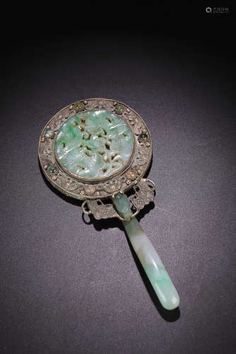 SILVER MIRROR WITH JADEITE INLAID