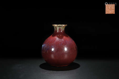 RUBY RED GLAZE POMEGRANATE VASE