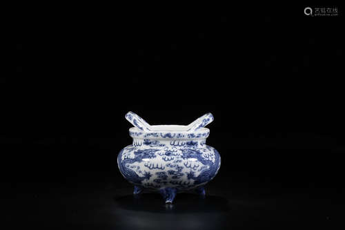 QIANLONG MARK BLUE&WHITE CENSER