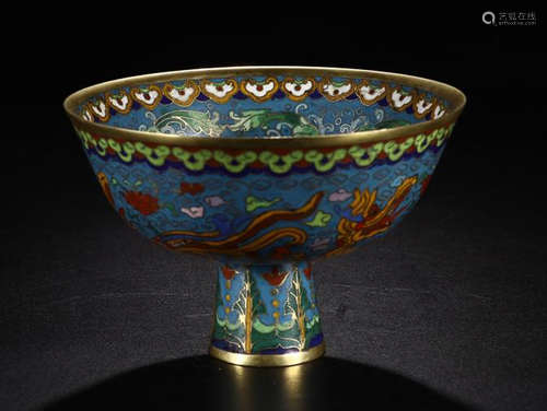 A CLOISONNE FLOWER PATTERN HIGH STEM BOWL