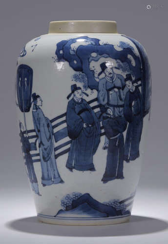 A BLUE&WHITE   CHARACTER STORY PATTERN PAINTED VASE