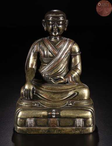 A   FIGURE OF  BRONZE WITH SILVER DESIGN MASTER BUDDHA