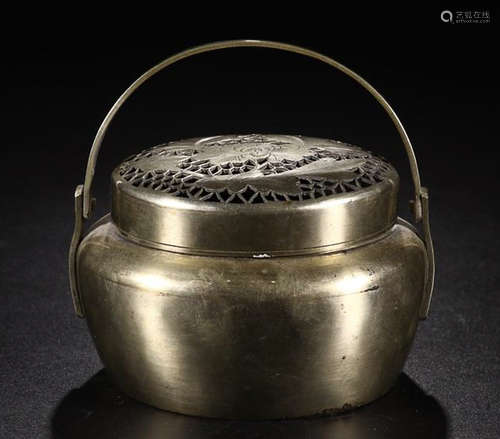 A BRONZE HOLLOW CARVED FLOWER CENSER