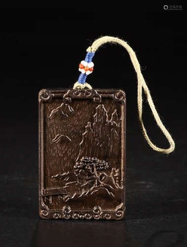 A CHENXIANG WOOD CARVED LANDSCAPE PENDANT