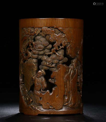 A BAMBOO  CHARACTER PATTERN BRUSH POT