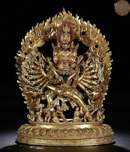 A GILT BRONZE YAMANTAKA BUDDHA