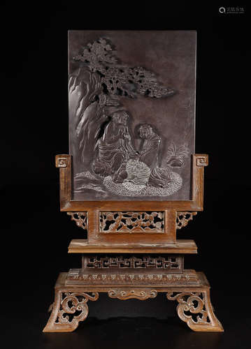 A QIYANG STONE ARHAT STORY PAINTED SCREEN