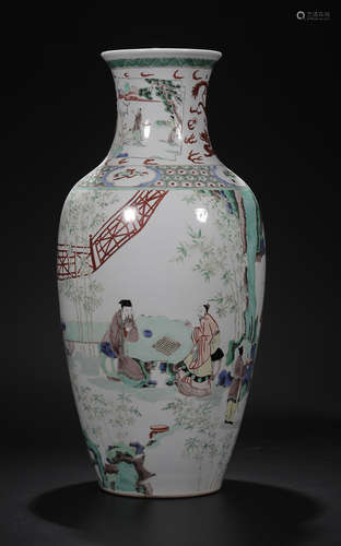 A WUCAI CHARACTERS STORY  PAINTED VASE