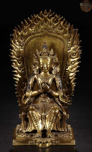 A GILT BRONZE  FIGURE OF TARA BUDDHA