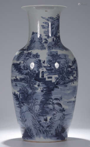 A BLUE&WHITE LANDSCAPE & CHARACTER PATTERN PAINTED VASE