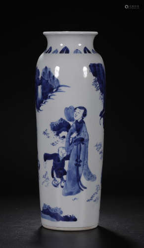 A BLUE&WHITE  CHARACTER STORY PATTERN VASE