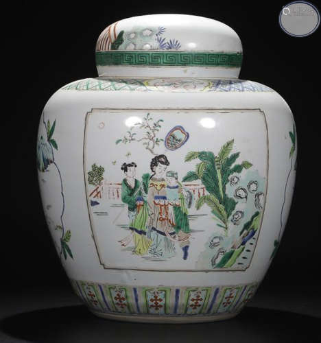 A WUCAI  CHARACTER PATTERN JAR