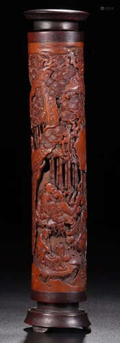 A BAMBOO  CALLIGRAPHY   CARVED  INCENSE TUBE