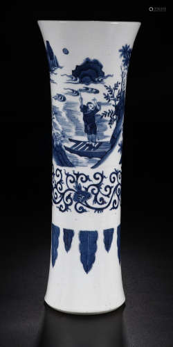 A BLUE AND WHITE FLOWER CHARACTER STORY PAINTED VASE