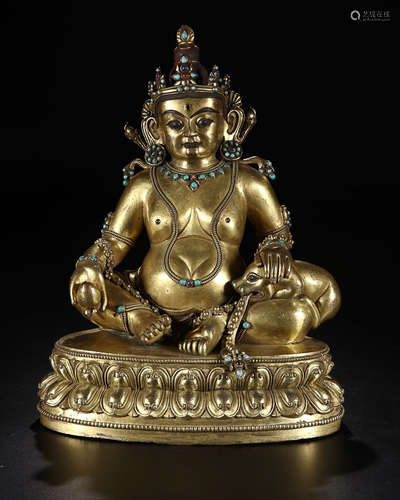 A GILT BRONZE FIGURE OF  CAISHEN BUDDHA