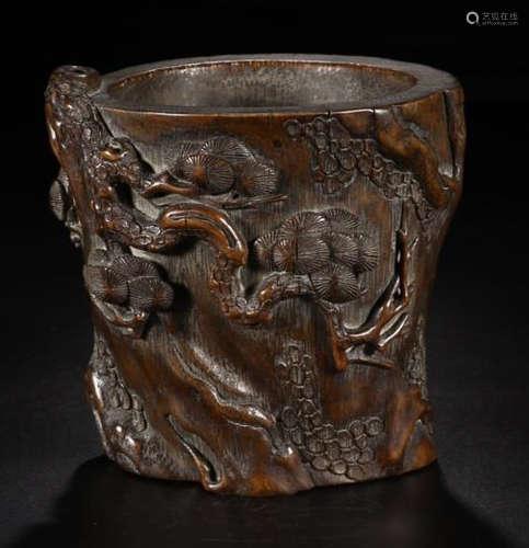 A BAMBOO CARVED PINE CUP