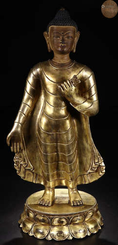 A GILT SILVER FIGURE OF SAKYAMUNI BUDDHA