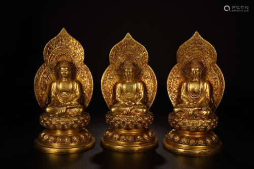 COPPER GILT THREE BUDDHA