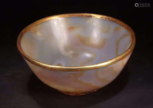 BROWN SUGAR COLOR AGATE GILT BOWL