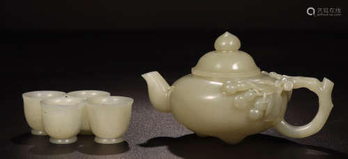 HETIAN JADE TEA POT & CUP SET FOR 5