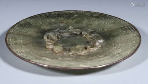 JADEITE RELIF DRAGON PLATE