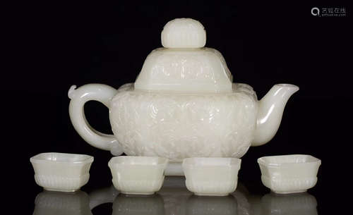 HETIAN JADE TEA POT & CUP SET FOR 5