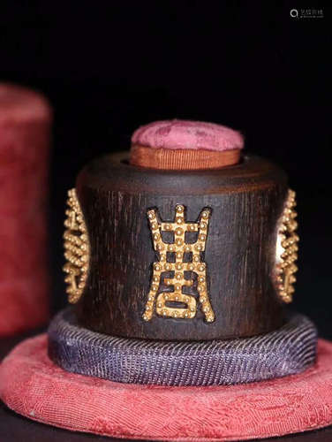 CHENXIANG WOOD EMBEDDED SILVER GILT RING