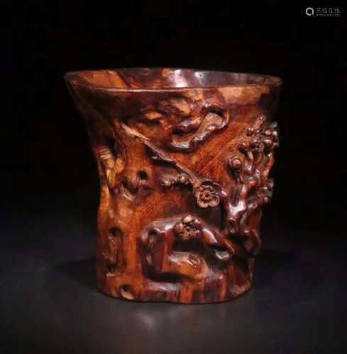 HAINAN HUANGHUALI WOOD PLUM PATTERN CUP