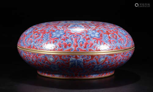 DAQING QIANLONG NIAN ZHI MARK BLUE & WHITE RED GLAZE WARP FLOWER PATTERN HOLDING BOX