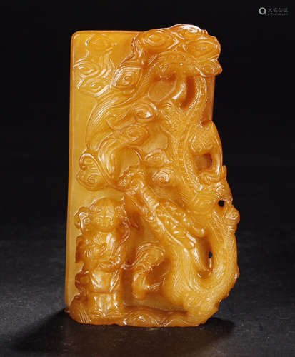 YELLOW JADE CANG LONG JIAO ZI PAPER WEIGHT