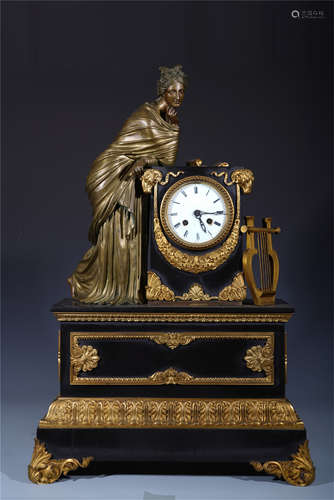 EUROPEAN GILT BRONZE FIGURE TABLE CLOCK