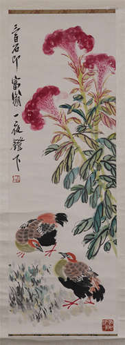 CHINESE SCROLL PAINTING OF BIRD AND FLOWER