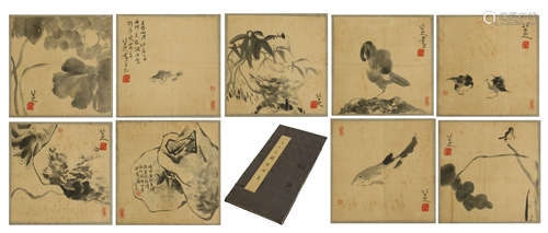 TWEENTY PAGES OF CHINESE ALBUM PAINTING OF BIRD AND ROCK