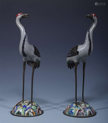 PAIR OF CHINESE CLOISONNE CRANES TABLE ITEMS