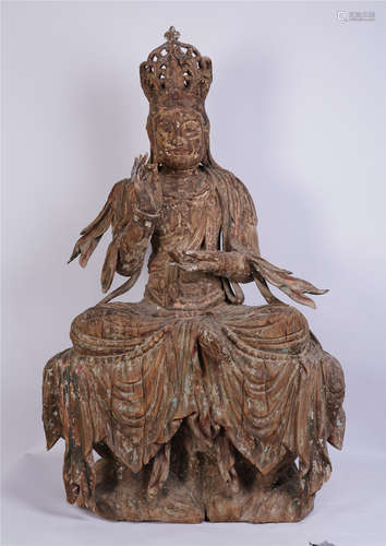 CHINESE WOOD SEATED GUANYIN