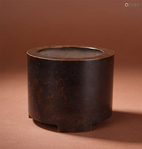 CHINESE BRONZE CYLINDERIAL CENSER