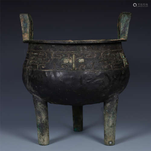 CHINESE BRONZE TRIPLE FEET LONG HANDLE CENSER