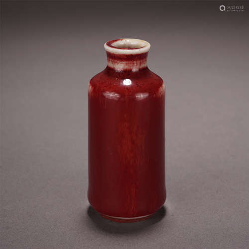 CHINESE PORCELAIN RED GLAZE SNUFF BOTTLE