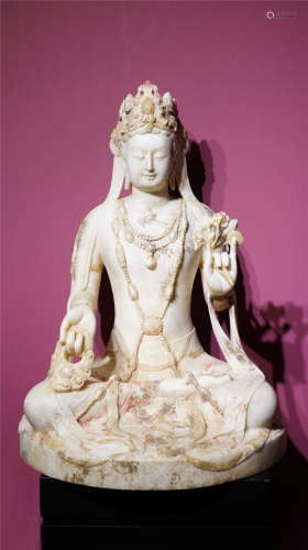 CHINESE MARBLE CARVED SEATED GUANYIN