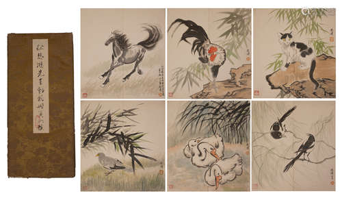 SIX PAGES OF CHINESE ALBUM PAINTING OF ANIMAL