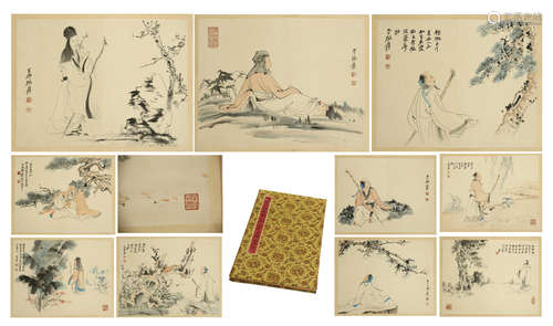 TWEENTY PAGES OF CHINESE ALBUML PAINTING OF MAN AND PINE